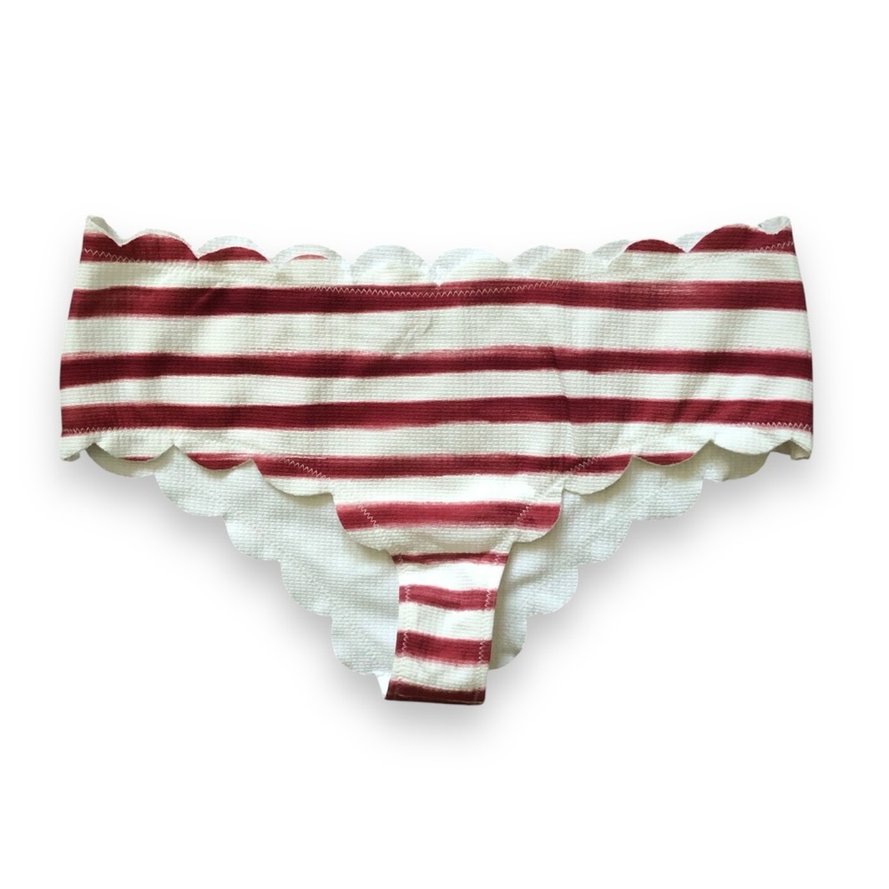 Marysia Swim Scalloped Santa Barbara Bikini Bottoms Red White Stripe Size Small